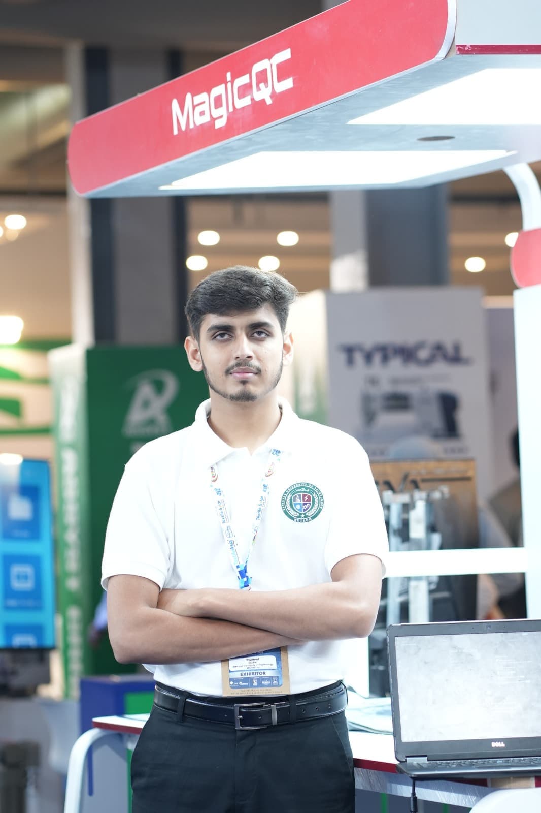 Hamza on the MagicQC stand at TextileAsia, Lahore Expo Centre.