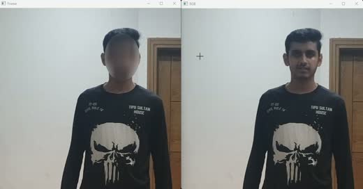 Faces detected and blurred automatically as people move through the frame.